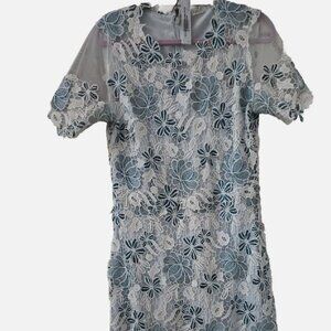 Elie Tahari Blue/White Scalloped Dress--NWT